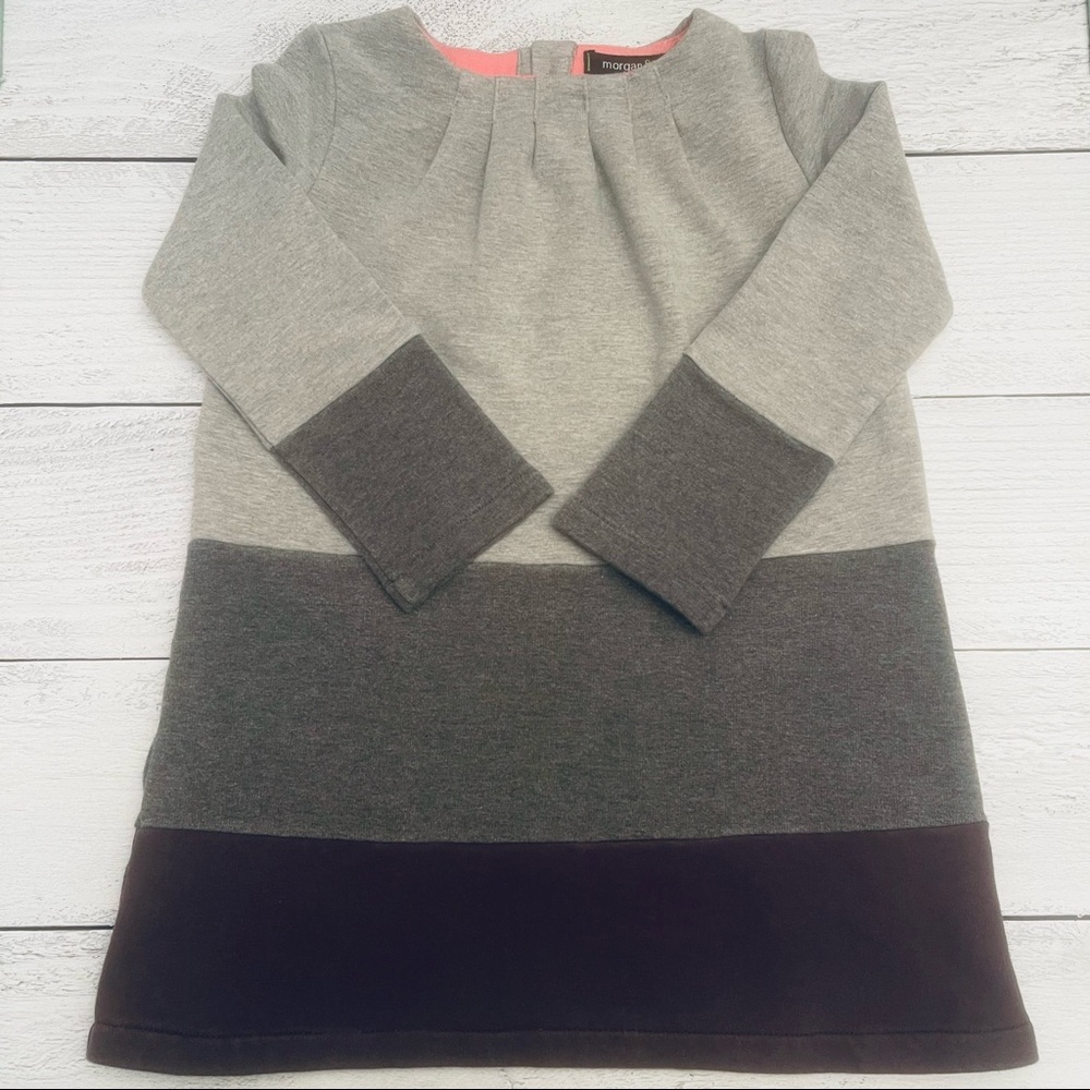Morgan & Milo Girls 100% Cotton Gray Stripe Dress Size 5 - Picture 2 of 8